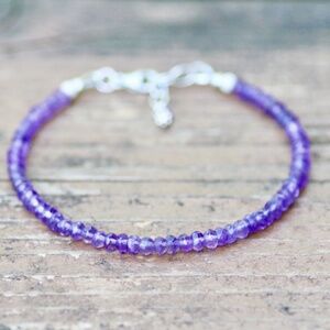 Natural Amethyst Bracelet Solid Sterling Silver 7.1" - 7.8"